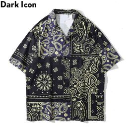 Yellow Bandana Patchwork Polo Shirt Men Summer Turn-down Collar Men's Shirts Thin Material Holiday Beach Hawaiian Shir 210603