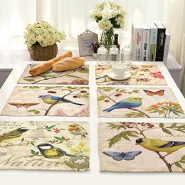 Table Decoration Linen Dinning Mat Drink Coasters Pads Placemats Heat Insulation Lovely Bird Butterfly Flower Table Mats