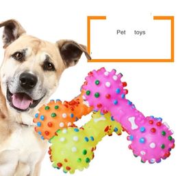 Dog Chew Squeak Toys Colourful Dotted Dumbbell Shaped Squeeze Squeaky Pet Molar Cleaning Teeth Puppy Bite Sounding funny playing Toy