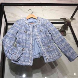 Small Fragrant Tweed Jacket Fashion Korean Short Women Coat Vintage Long Sleeve Sliver Button Slim Woollen Outerwear Chic Tops 210514