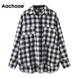 Casual Women Plaid Blouse Batwing Long Sleeve Loose Pocket Shirt Female Irregular Hem Stylish Ladies Tops Autumn Spring 210413