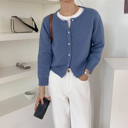 Autumn Winter Bottoming Sweater Office Lady Work Chic Crop Tops Long Sleeve Solid Knitted Sweaters Cardigan 210421