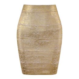 Wholesale Women Summer Fashion Sexy Gold Bronzing Mini Bandage Skirt 2021 Designer Night Club Bodycon Pencil Faldas 46cm Skirts