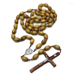 Wooden Beads Catholic Rosary Necklace Cross Religious Decorations Rosary Pendant Festival Indoor Wall Mountable