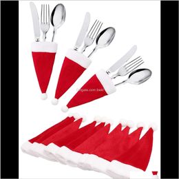 Festive Party Supplies & Garden Arrival Decorations For Home Tableware Knife Fork Set Mini Santa Claus Christmas Hat Storage Tool Drop Delive