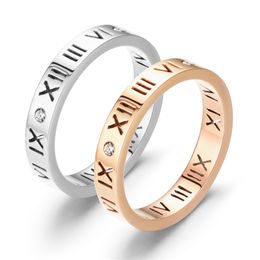 European and American Roman Numerals Ring CZ Diamond Inserted Number Titanium Steel Couple Rings for Men Women Factory Direct Wholesale