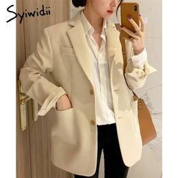 Syiwidii Suit Blazer Women Fall Winter Beige Black Jacket Elegant Office Lady Coats Single Breasted Notched Outwear 211122