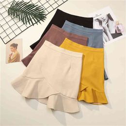 Fishtail Vintage Mini Skirt Women Ruffled Summer Casual A-Line High Waist Solid Fashion Female Turkey Skirts New 210412