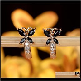 & Hie Drop Delivery 2021 Black Cz Stone Cute Butterfly Hoop For Women Wedding Jewellery Vintage Fashion Gold/Black/Rose Gold/Sier Colour Earring