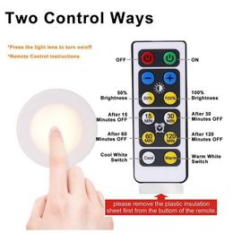 Cabinet Light Wireless Dimmable Touch Sensor Dual Color LED Night Lamps Battery Power Remote Control Suitable for Kitchen Stair