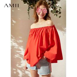 Spring Summer Fashion Off-the-shoulder Shirt Women Loose Flare Sleeves Solid Blouse Tops 11930113 210527