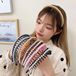 New Women Hair Hoop Pearl Hair Accessories Tooth Non-slip Hairband Headbands Girl Fashion Wash Face Hair Bands