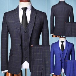 Men's Suits & Blazers Business Men Suit Plaid Tailor-Made Tuxedo 3 Pieces Slim Fit Wedding Blazer Groom Groomsman Formal Tailored