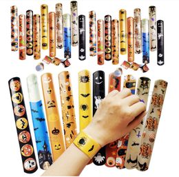 48pcs/set Halloween Slap Bracelets Funny Ghost Party Halloween Gifts Kids Adults Cartoon Pumpkin Happy Halloween Party Decor 2021