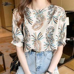 Summer Short Sleeve Printing Women Blouse and Tops Plus Size Loose Floral Shirts O Neck Female Clothing Blusas 14374 210521