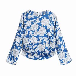 Spring Women Flower Printing Satin Shirt O Neck Smock Female Long Sleeve Blouse Casual Lady Loose Tops Blusas S8661 210430