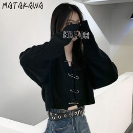 MATAKAWA Autumn Korean Loose Short Knitted Sweater Black Retro Sweaters Coat Knitted Top Women Cardigans 210513