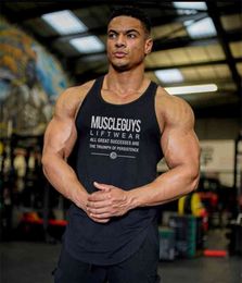 Muscleguys Summer fashion Bodybuilding sleeveless tank top men Fitness Clothing Cotton workout gym Stringer vest men 210421