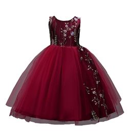 女子パーティーのための4-15年刺繍子供のドレスエレガントなクリスマスのドレス女の子の結婚式ボールガウン子供服赤ブラック210331