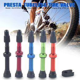 2PCS 48/60/78MM Aluminum Alloy Stem Bicycle F/V Presta Tubeless Tire Valve Road Bike MTB Nipple W/Tool Alloy Valve Cap