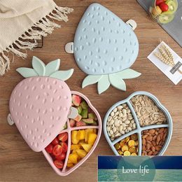 Wheat Straw Fruit Divided Plate Strawberry Design Dried Fruit Food Snack Tray Plastic Nuts Candy Storage Box with Lid