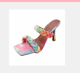 fashion women multi Colour sandals thin heel party shoes ladies wedding shoe summer square toe sandal slide high heels