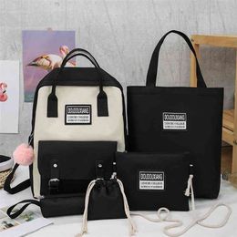 5 pcs sets canvas School Bags For Teenage Girls Women Trend Female Backpack Nylon Women Backpack Child Student Shoulder Bag 210809