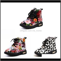 Baby Maternity Drop Delivery 2021 Baby Girls Boys Matin Boots Black White Floral Lattice Heart Peach Skull Printed Bandage Lace Zipper Shoes