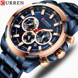 Curren Fashion Casual Stainless Steel Watches Men's Quartz Wristwatch Chronograph Sports Watch Luminous Pointers Clock Male Q0524