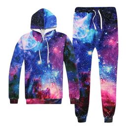 Men Universe 3D Print Hooded Galaxy Hoodie Tops Pants Sets Sport Suit Tracksuit 2019 Fashion Style Male Long Sleeve Hoodies Pant X0610