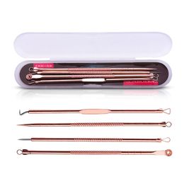 4 Pcs/set Rose gold Stainless Steel Blackhead Remover Tool Kit Face Massage Whitehead Pimple Spot Acne Extractor