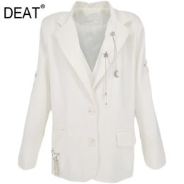 summer women clothes notched collar full sleeves metal spliced single breasted white blazer female top WP91400L 210421