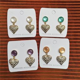 Dangle & Chandelier 2022 Arrival Opal Stone Full Rhinestone Heart Drop Earrings For Women Girls Fashion Statement Pendientes