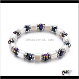 Beaded, Strands Drop Delivery 2021 Kleeder White Stone Magnetic Therapy Slimming Bracelets Fashion Jewelry Hematite Stretch Beaded Bracelet F