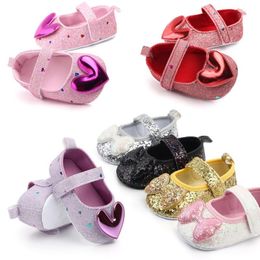 First Walkers Born Baby Girls Shoes Sequin PU Leather Buckle Princess Footwear Bow Insert