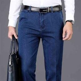 Classic Style Autumn and Winter Men's Thick High Waist Jeans Business Casual Denim Stretch Straight Trousers Male Brand Pants 210331