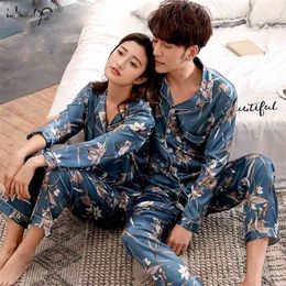 Lovers Winter Pyjamas Couples Unisex Silk Sleepwear Soft Pyjama Sets Nightgown Women Pyjama Sets Long Sleeve Men Lounge Pijamas 210901