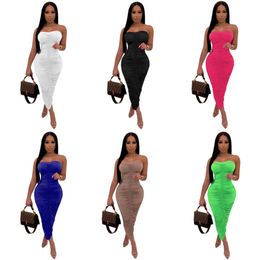 New 2024 Summer Womens Suspenders Tie Up Body-Con Sexy Pencil Club Ankle Length Beach Bikinis Casual Party Pleated Dresses X0521