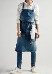 Aprons Simple Waterproof Denim Stain-Resistant With Two Waist Pockets Kitchen Baking Cooking Hairdresser Florist