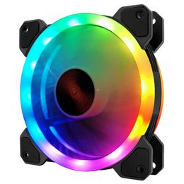 COOLMOON Aurora Desktop Computer Case Fan 12cm Double Aperture Automatic Color Changing RGB LED Light Laptop PC Cooling