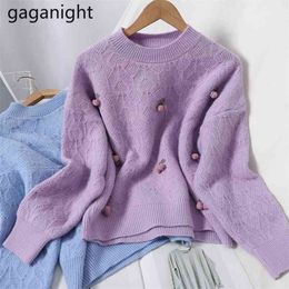 Sweet Women Sweater Solid Long Sleeve O Neck Fashion Lady Chic Pullover Kawaii Girls Winter Pull Femme Drop 210601