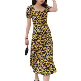 Waist slimming tea break skirt dress gentle wind printed elegant women summer fashion women's clothing 210520