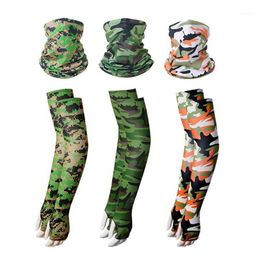 Cycling Caps & Masks Ourdoor Face Mask + Ice Silk Sleeve Set Hiking Camping Hunting Running Neck Tube Scarf Bandana Motorcycle