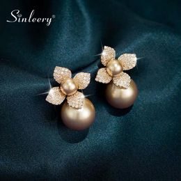 Pendientes de flores de cristal de doble perla vintage Pendientes de doble perla Pendimiento de champán gris joyas de boda nupciales ES334 SSP