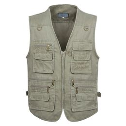 8XL 9XL 10XL Male Casual Summer Big Size Cotton Sleeveless Vest With Many 16 Pockets Men Multi Pocket Pograph Waistcoat 211112