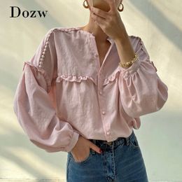 Solid Vintage Blouse Shirt Women Batwing Sleeve Loose Shirt Stylish Chic Ruffles Tops Ladies Autumn Spring Blusas Mujer 210414