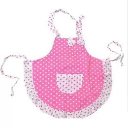 Lovely Cartoon Pink BowKnot Dot Apron Cute Child Kids Apron For Kids Kitchen Art Baking Painting Game Keep Cleaning