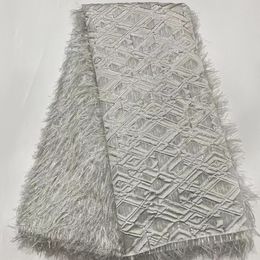 -Weiße 5 yards Mode Jacquard Stoff Afrikanische Brokat Spitze Organza Material Französisch Tüll Nettel Tuchgeweus Für Näherei Kleid Poz29