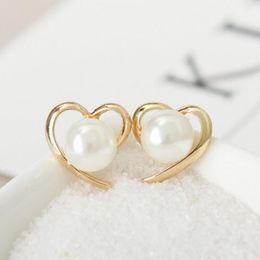 Korea Style Trendy Elegant Girls Pearl Personality Heart Shape Stud Earring Accessories Statement Jewellery For Women