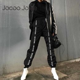 Jocoo Jolee Europe Style Letter Print Harem Pants Women Trousers Loose Jogger Pants Casual Elastic Waist Combat Pants Streetwear 210619